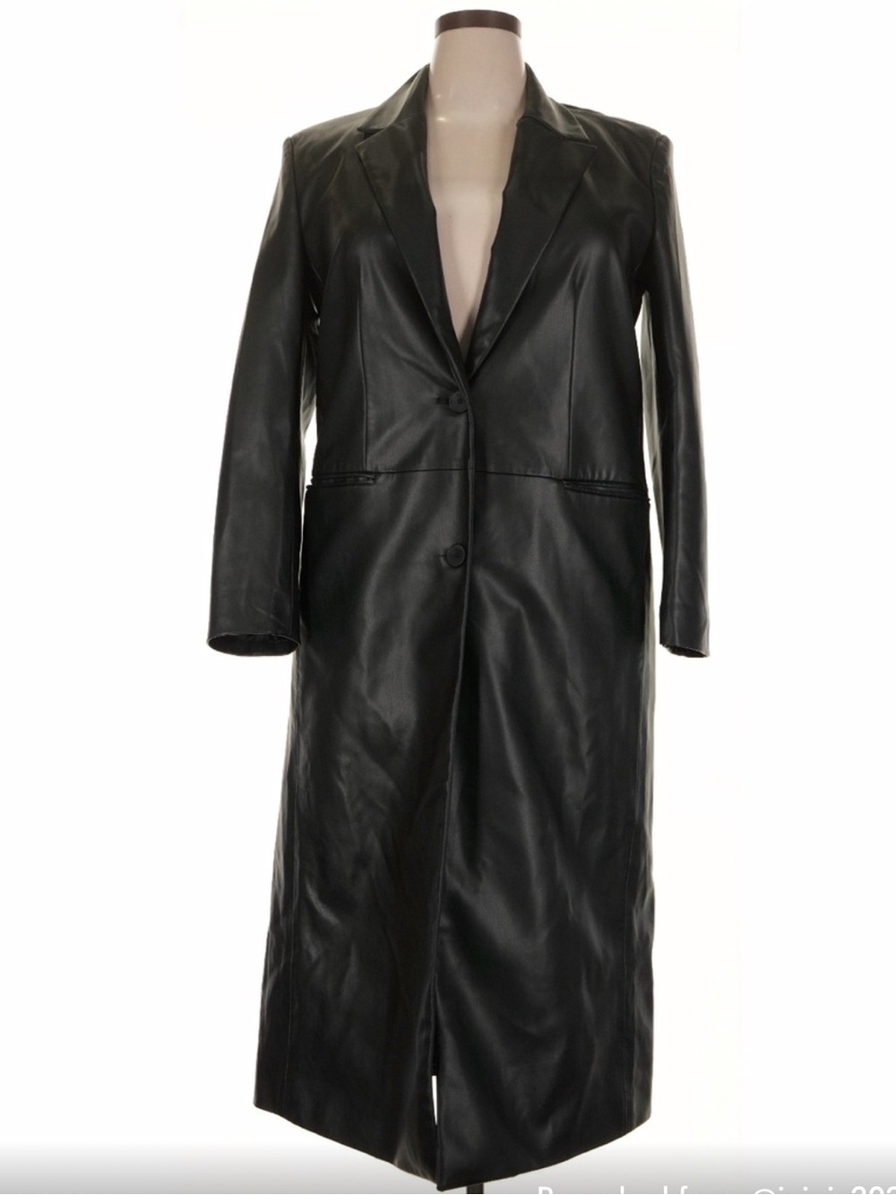 Zara Black Long faux Leather-Coat – Size XL